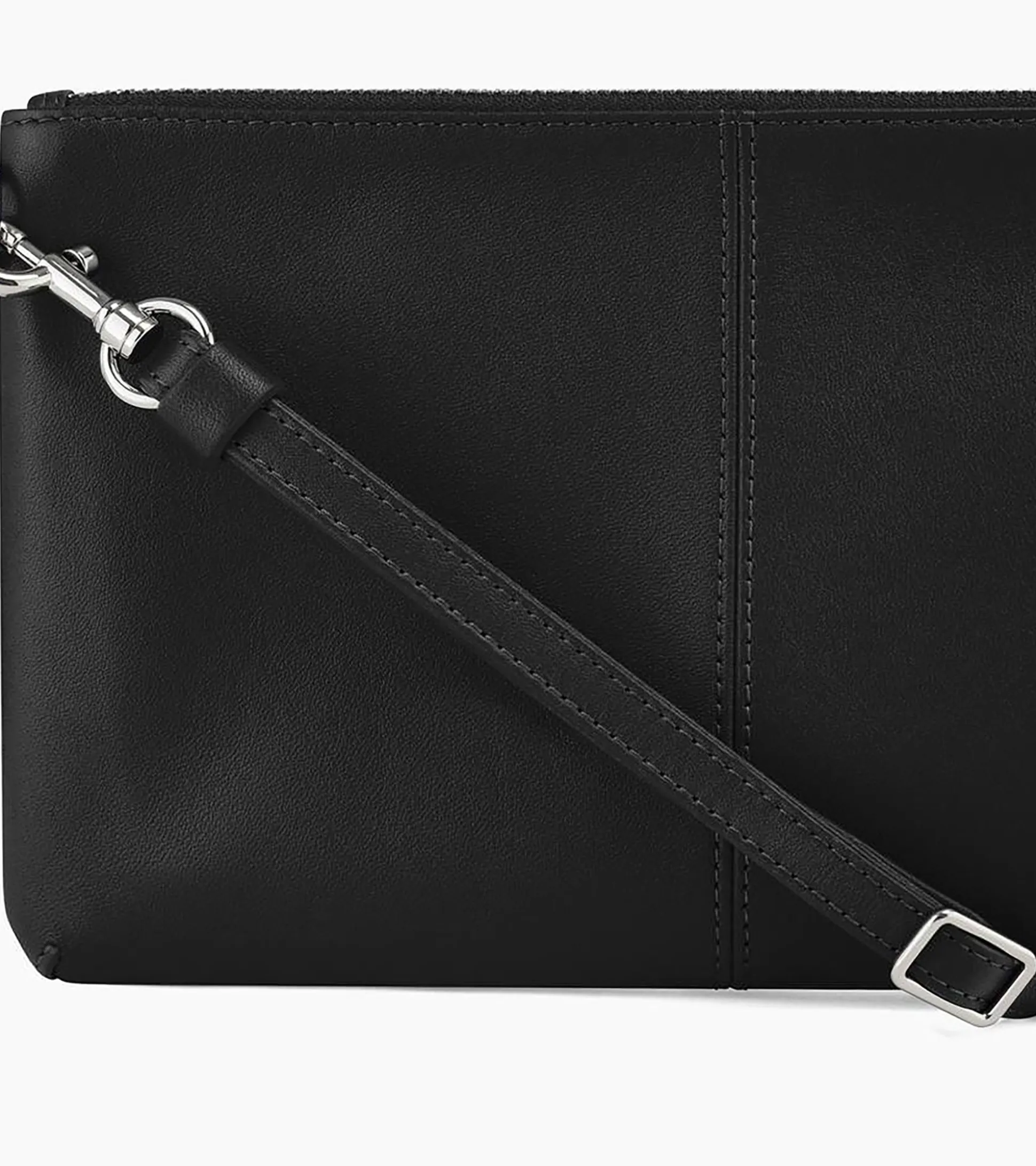 Pochette zippée avec bandoulière amovible Charlotte en cuir lisse - Black