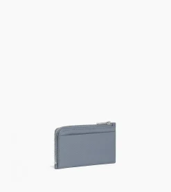 Porte carte large zippé Emile en cuir signature T - BLEU ARGILE
