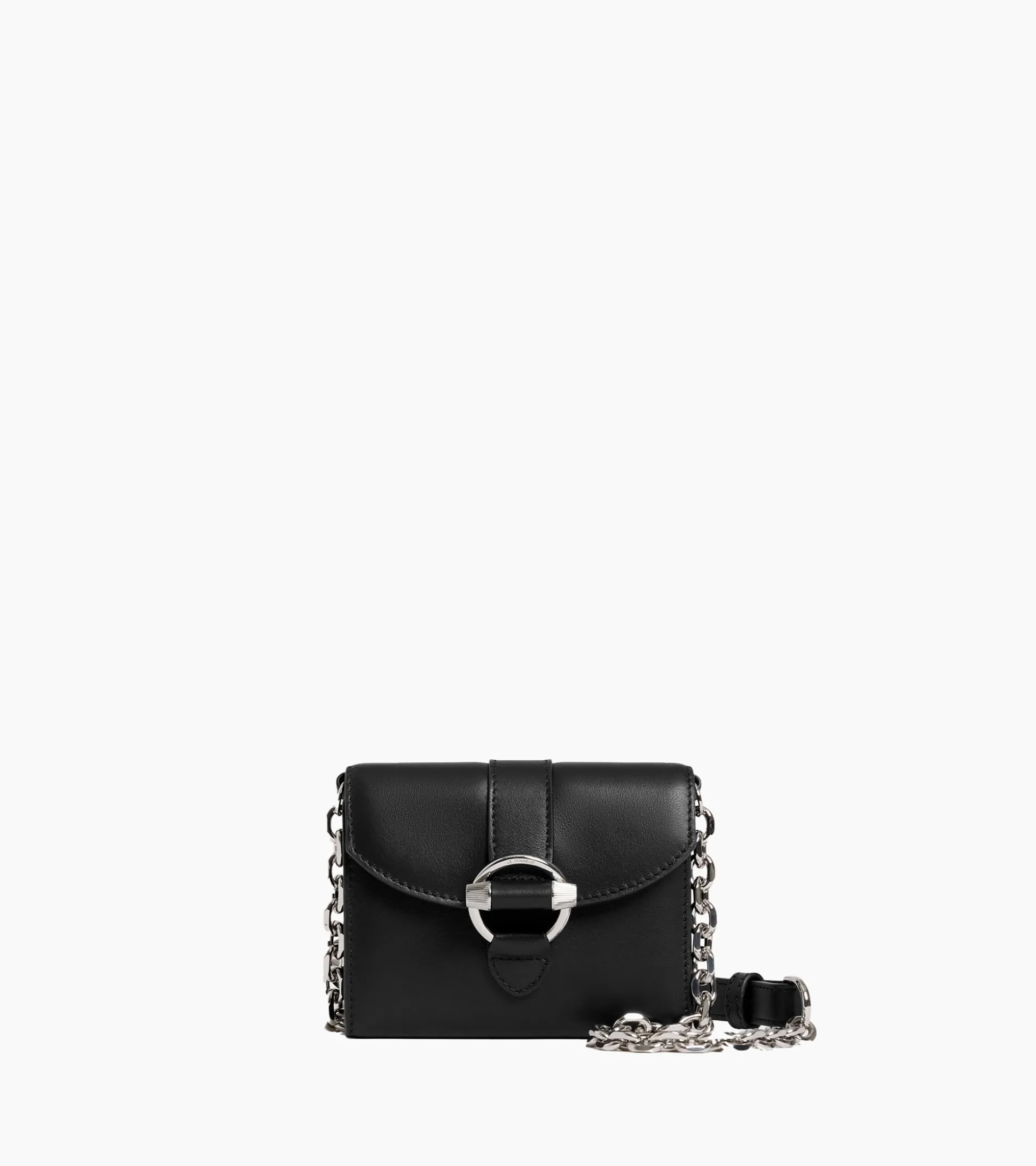 Porte cartes à bandoulière amovible Pia en cuir lisse - NOIR 1