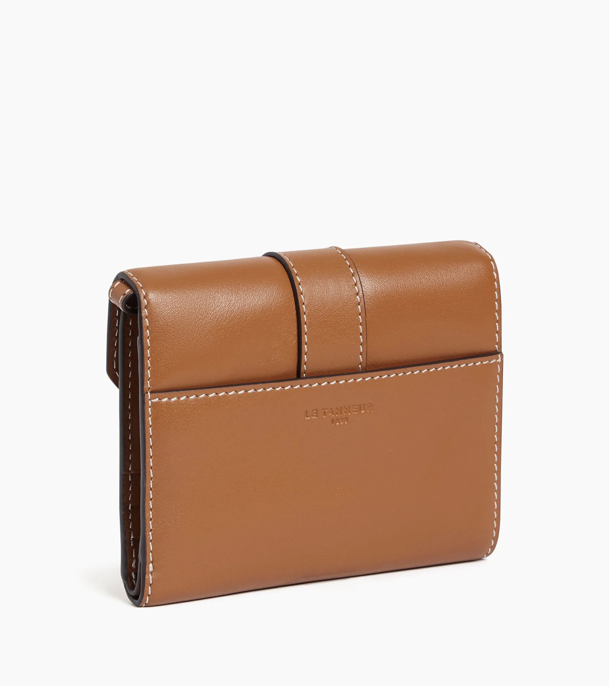 Porte cartes à bandoulière amovible Pia en cuir lisse - TAN