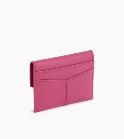 Porte cartes à rabat Charlotte en cuir lisse - Pink Fuxia