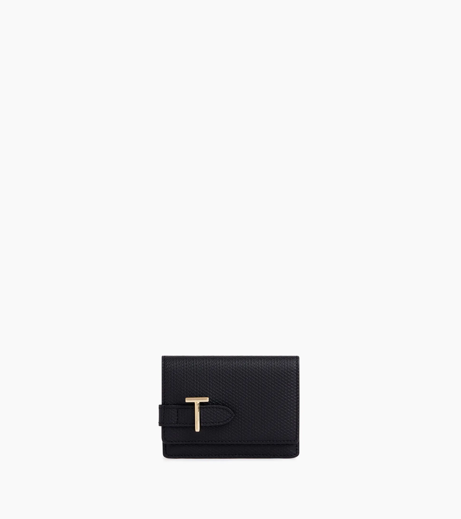 Porte cartes à rabat Emilie en cuir signature T - Black Le Bleu