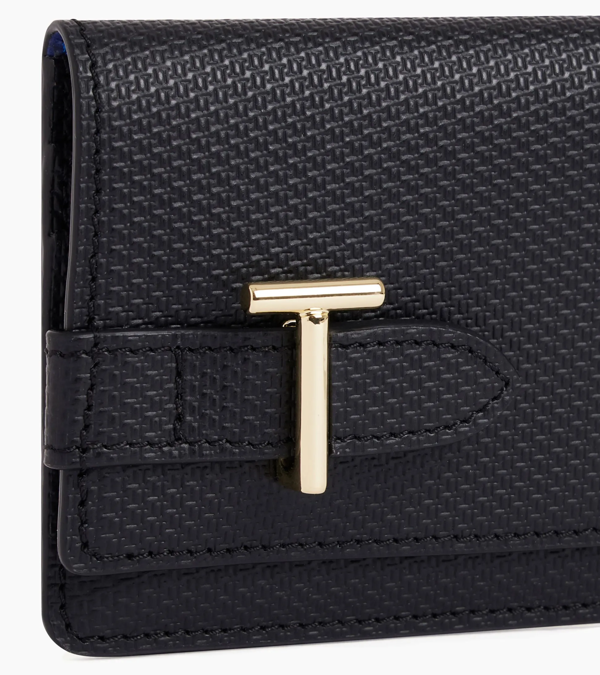 Porte cartes à rabat Emilie en cuir signature T - Black Le Bleu