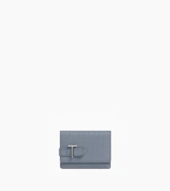 Porte cartes à rabat Emilie en cuir signature T - BLEU ARGILE