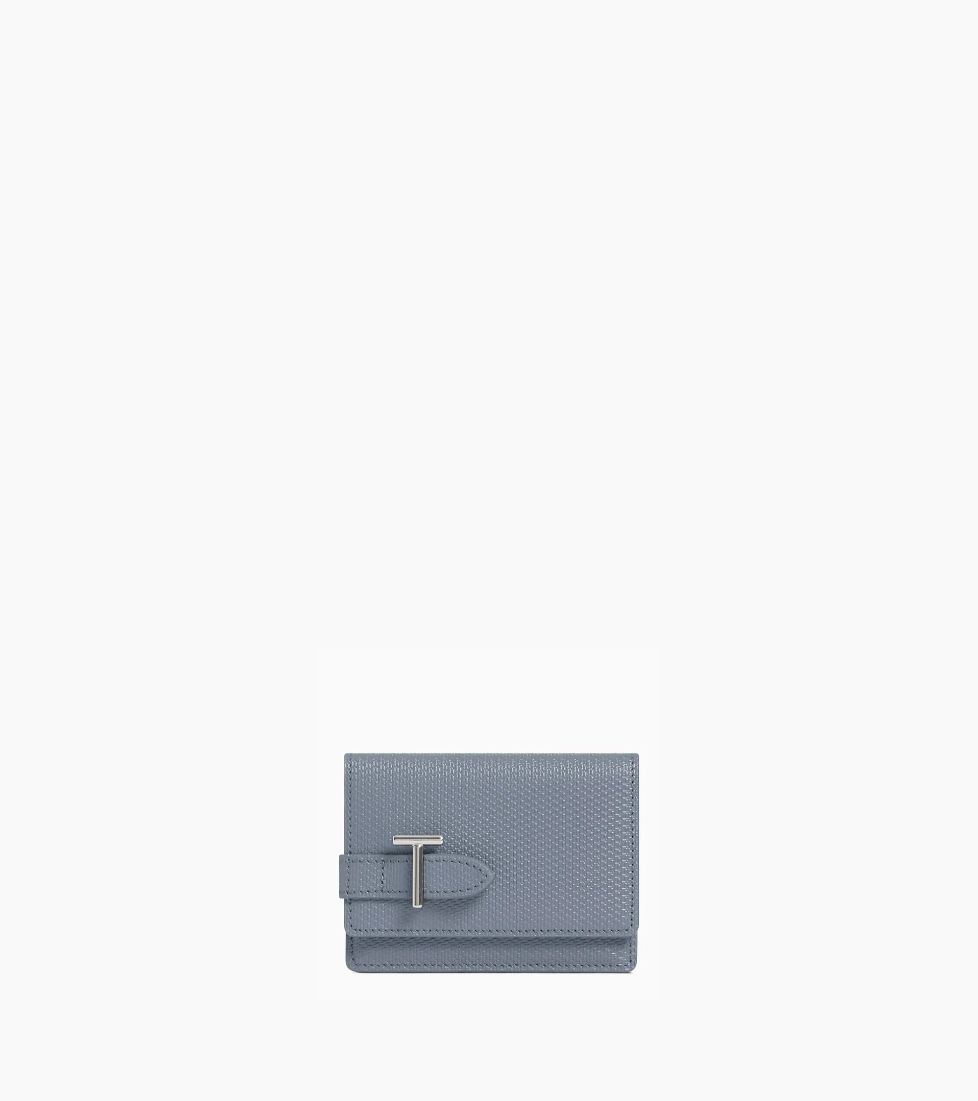 Porte cartes à rabat Emilie en cuir signature T - BLEU ARGILE