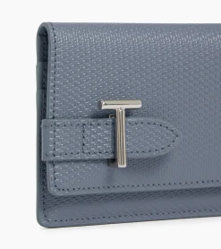 Porte cartes à rabat Emilie en cuir signature T - BLEU ARGILE
