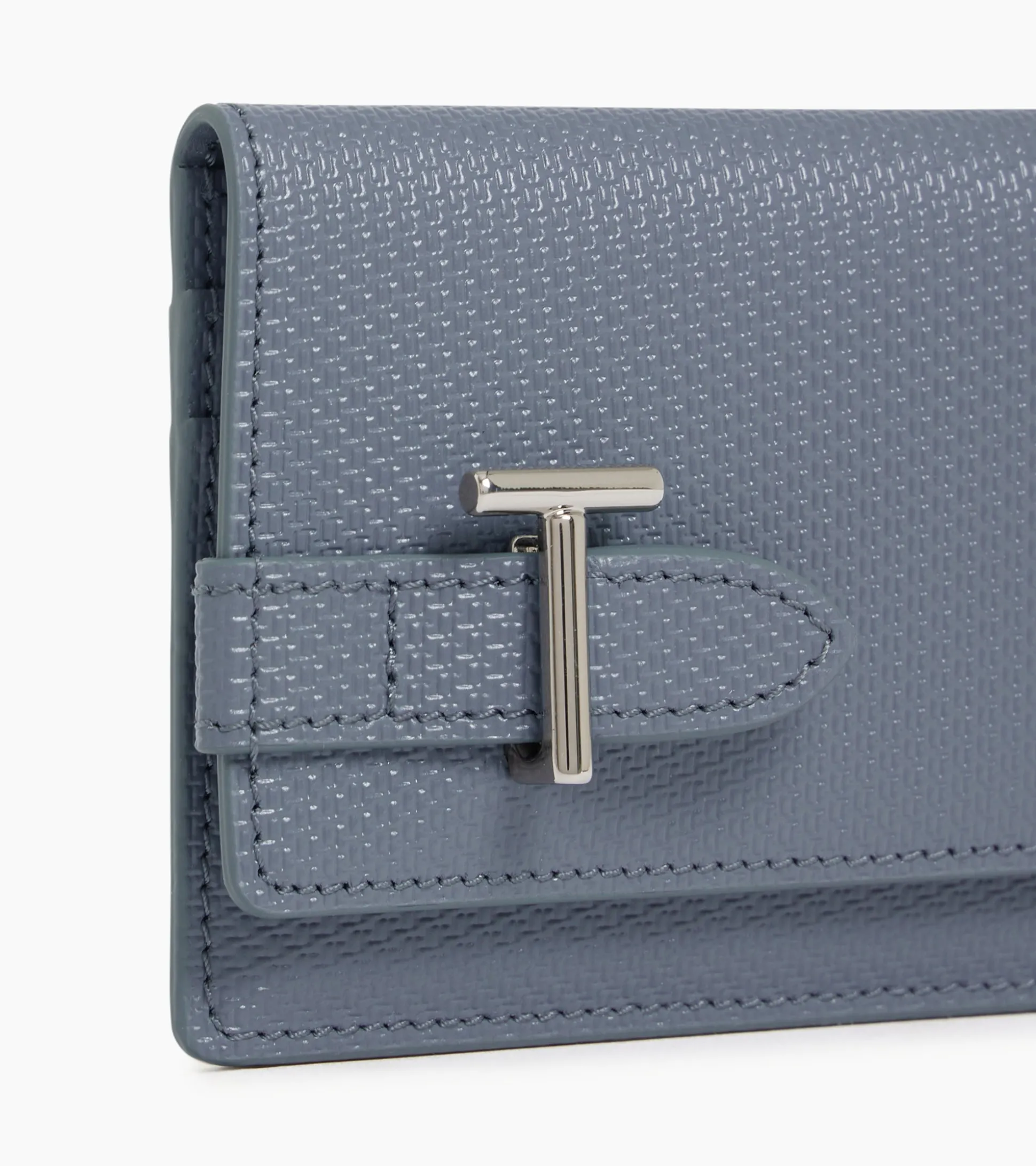 Porte cartes à rabat Emilie en cuir signature T - BLEU ARGILE