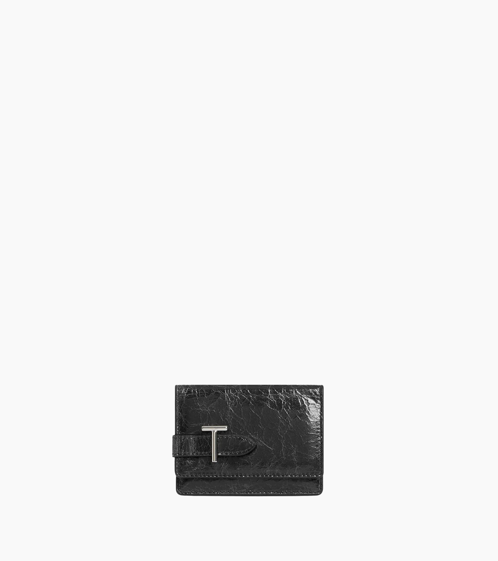 Porte cartes à rabat Emilie en cuir froissé - NOIR 1