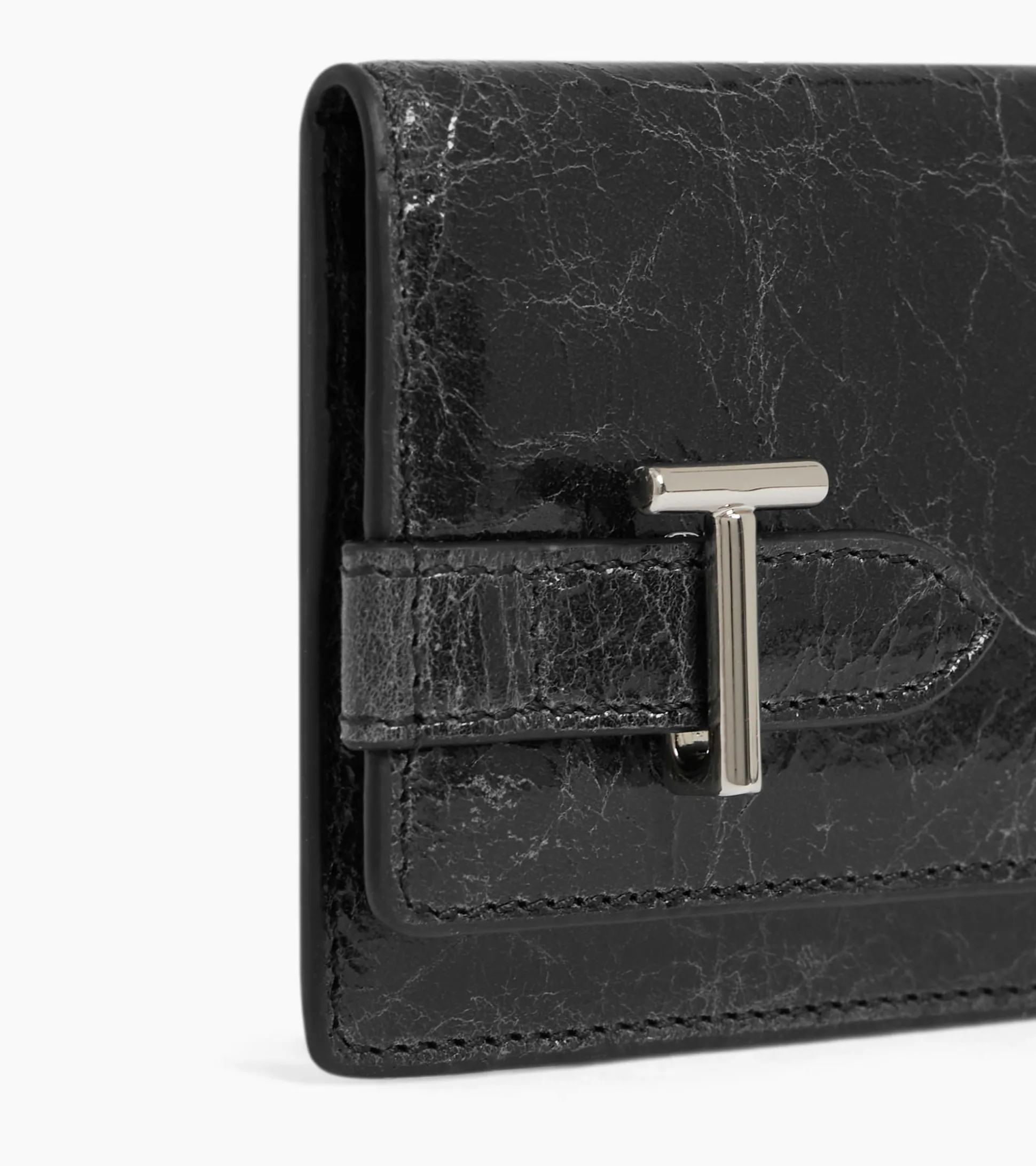 Porte cartes à rabat Emilie en cuir froissé - NOIR 1