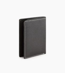 Porte cartes moyen modèle Charles en cuir grainé - Brown Coffee Chalk White