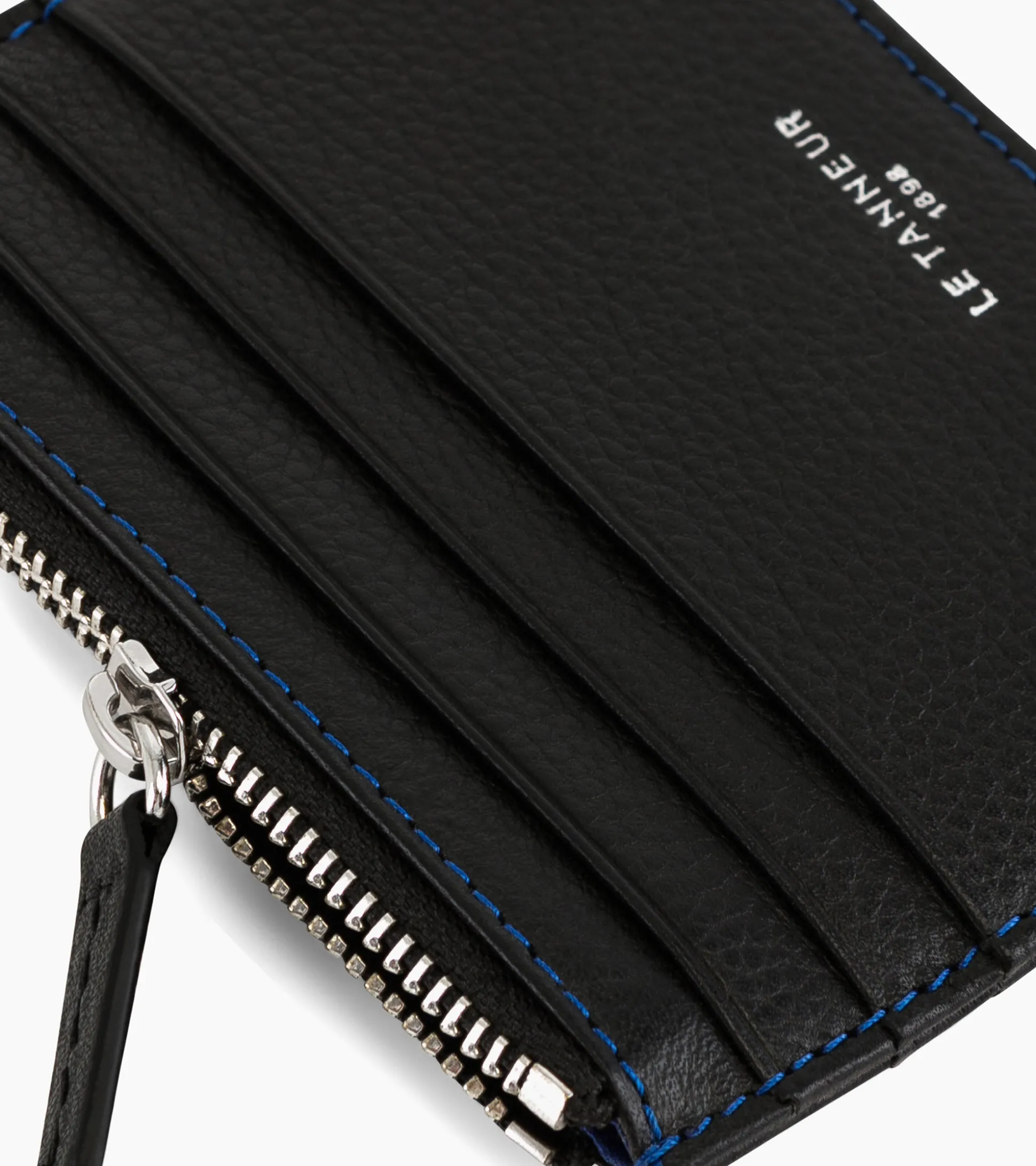 Porte cartes zippé Charles en cuir grainé - Black Le Bleu