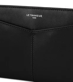 Porte chéquier zippé Charlotte en cuir lisse - Black