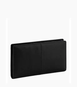 Porte chéquier zippé Charlotte en cuir lisse - Black