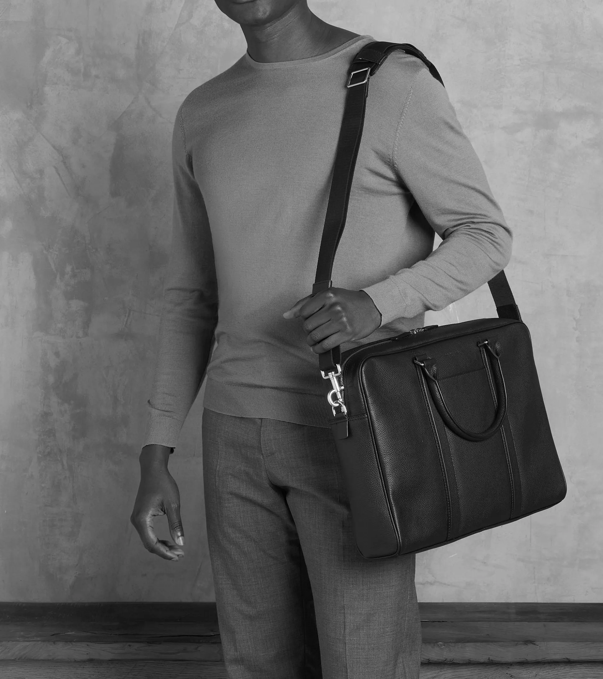 Porte documents 15" 1 soufflet Charles en cuir grainé - Coffee Brown