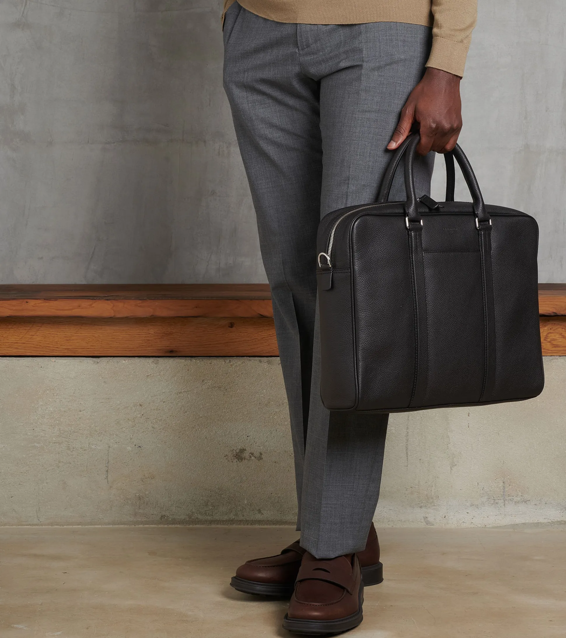 Porte documents 15" 1 soufflet Charles en cuir grainé - Black