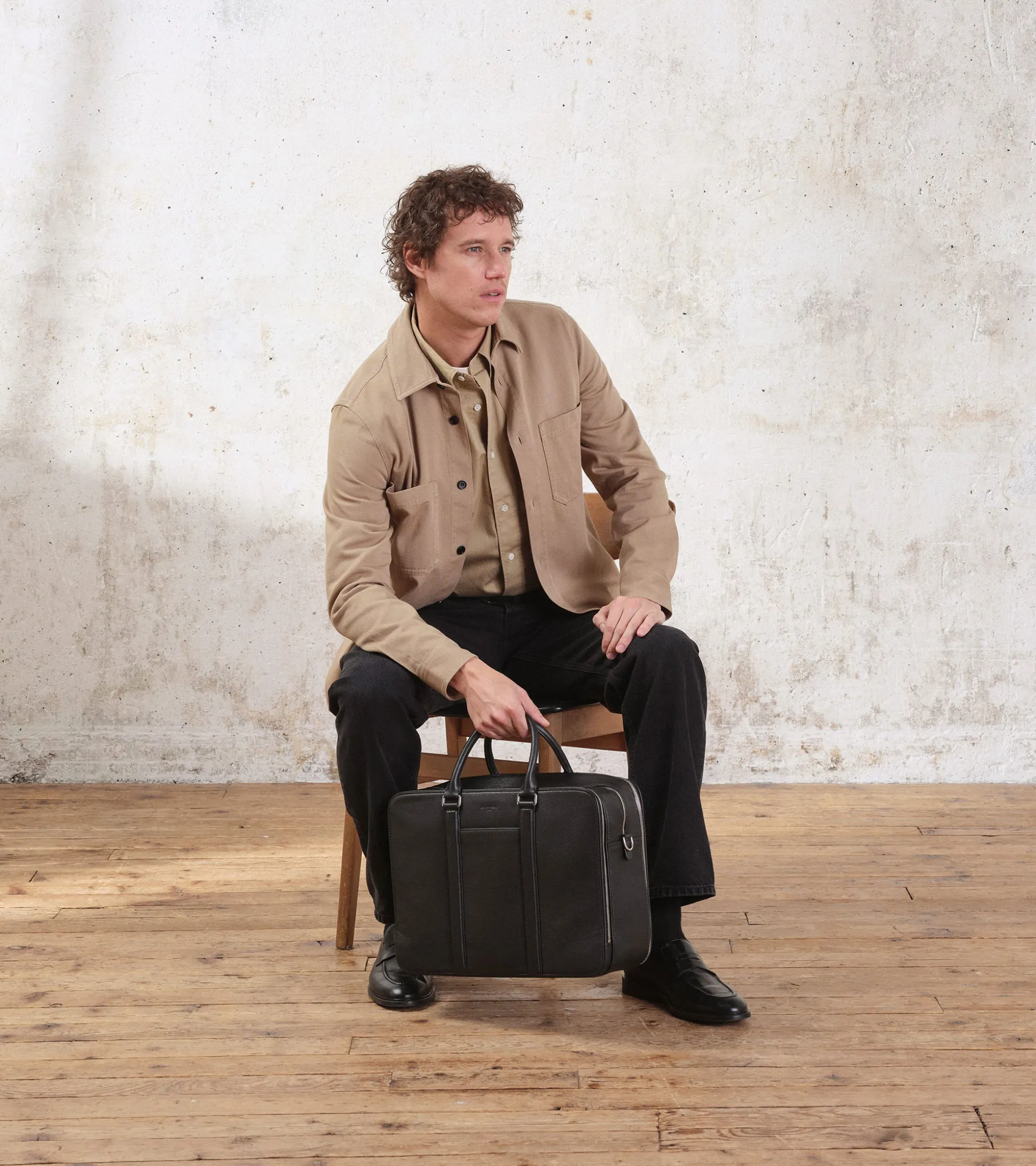 Porte documents 15" 3 soufflets Charles en cuir grainé - Black