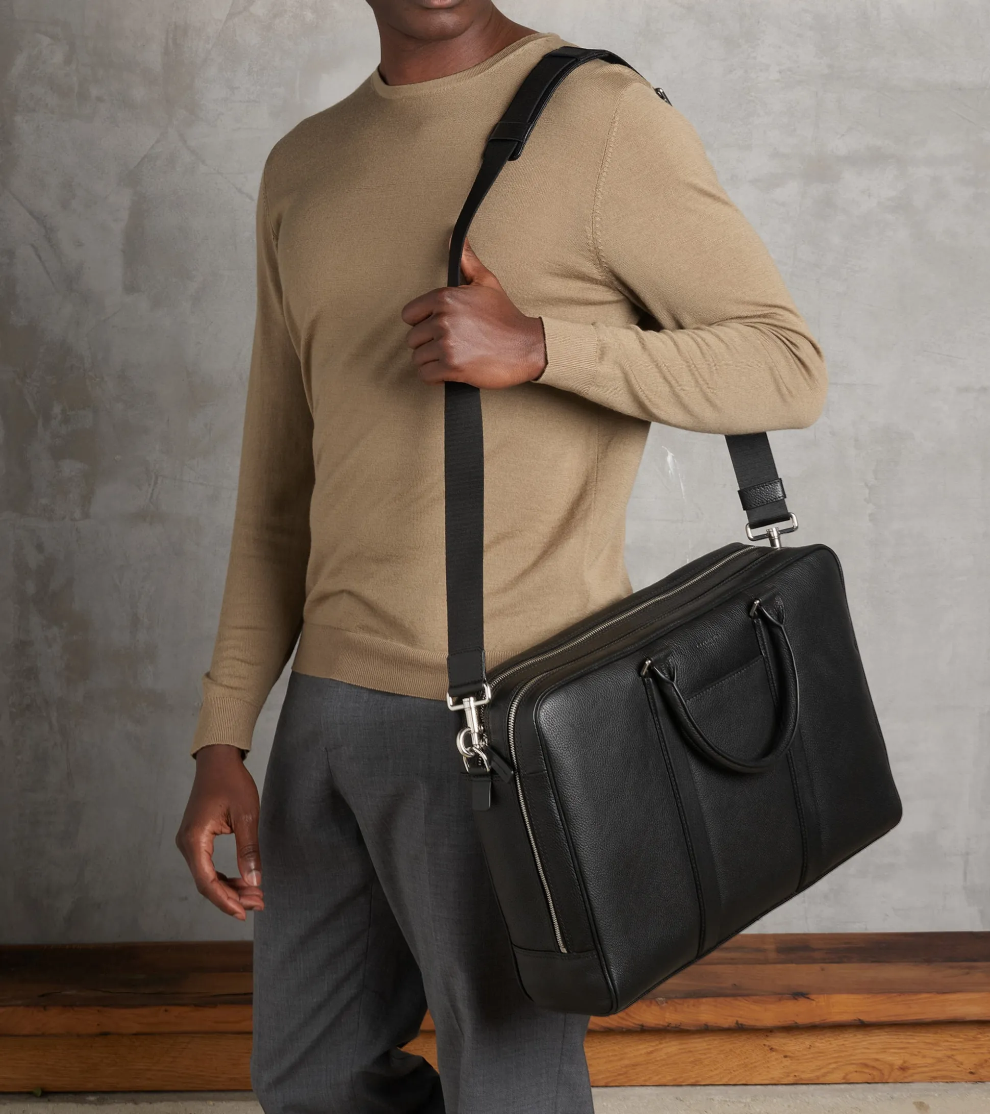 Porte documents 17" Charles en cuir grainé - Black