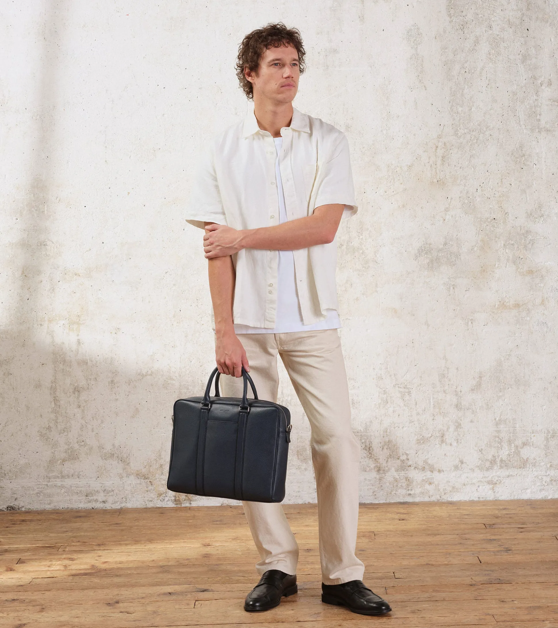 Porte documents 14" Charles en cuir grainé - Twilight Blue