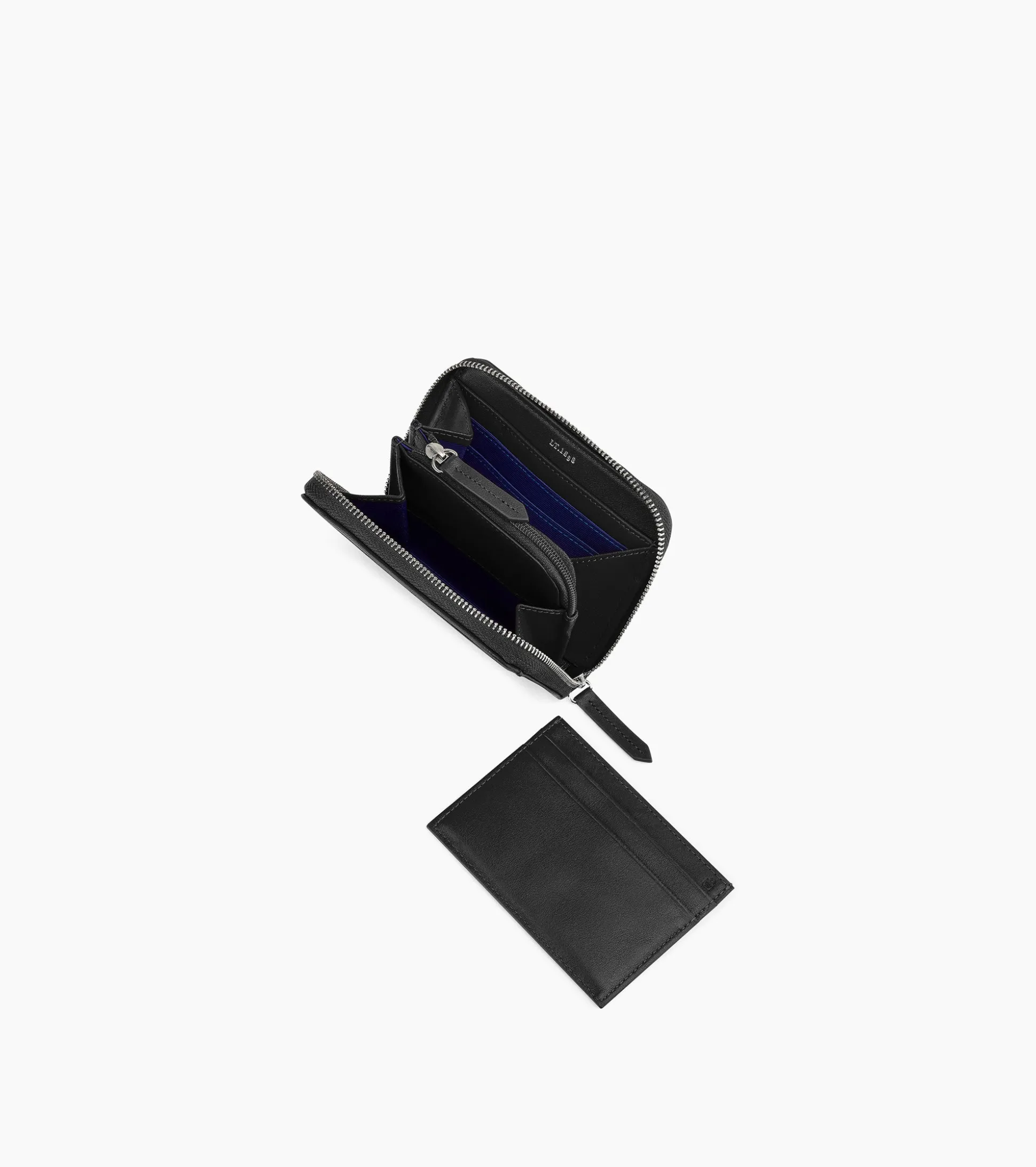 Porte monnaie zippé avec porte cartes amovible Charlotte en cuir lisse - Black