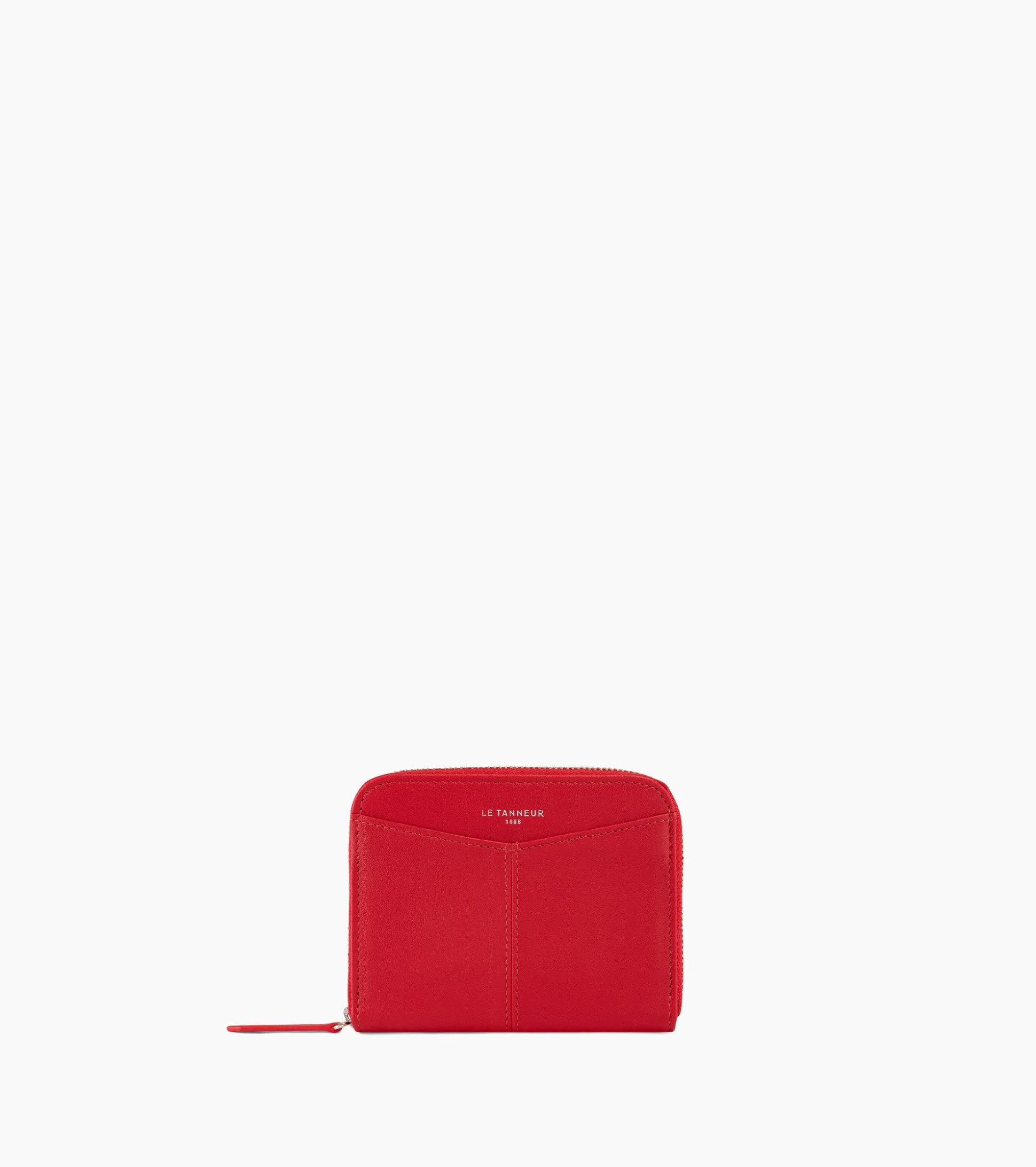 Porte monnaie zippé avec porte cartes amovible Charlotte en cuir lisse - Garnet red