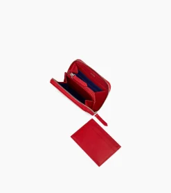 Porte monnaie zippé avec porte cartes amovible Charlotte en cuir lisse - Garnet red