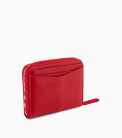 Porte monnaie zippé avec porte cartes amovible Charlotte en cuir lisse - Garnet red