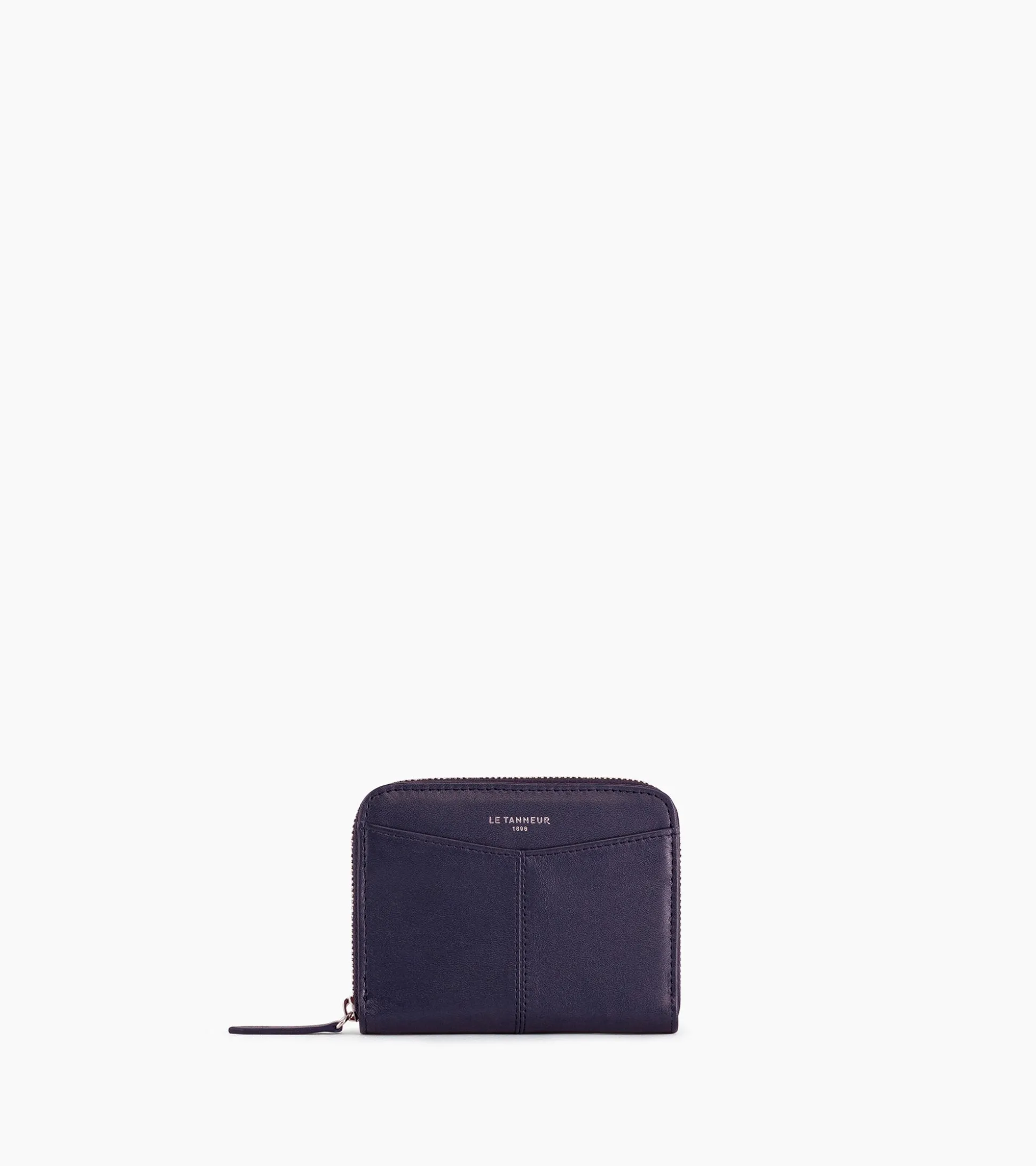 Porte monnaie zippé avec porte cartes amovible Charlotte en cuir lisse - Twilight Blue