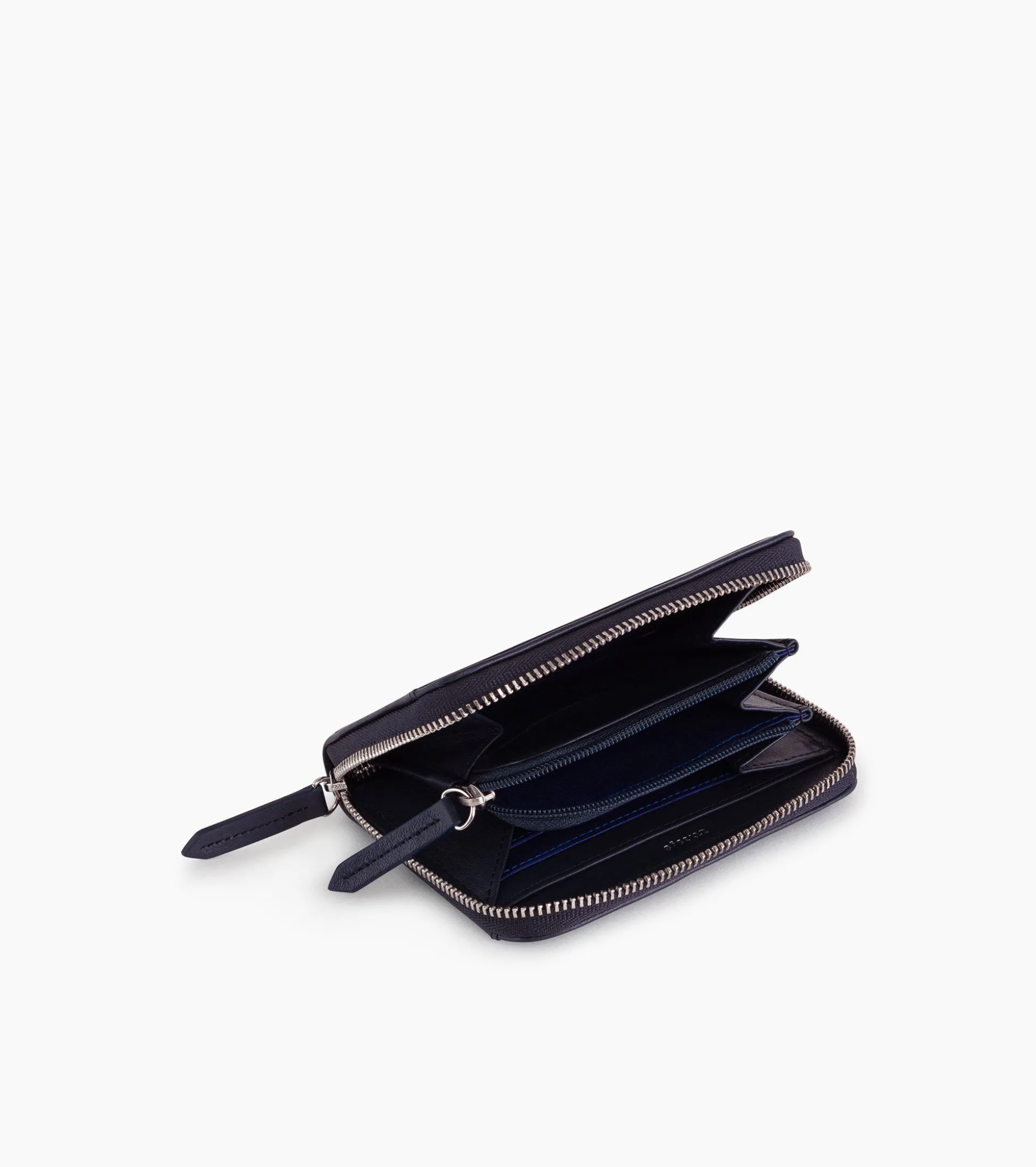 Porte monnaie zippé avec porte cartes amovible Charlotte en cuir lisse - Twilight Blue