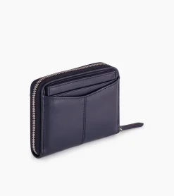 Porte monnaie zippé avec porte cartes amovible Charlotte en cuir lisse - Twilight Blue