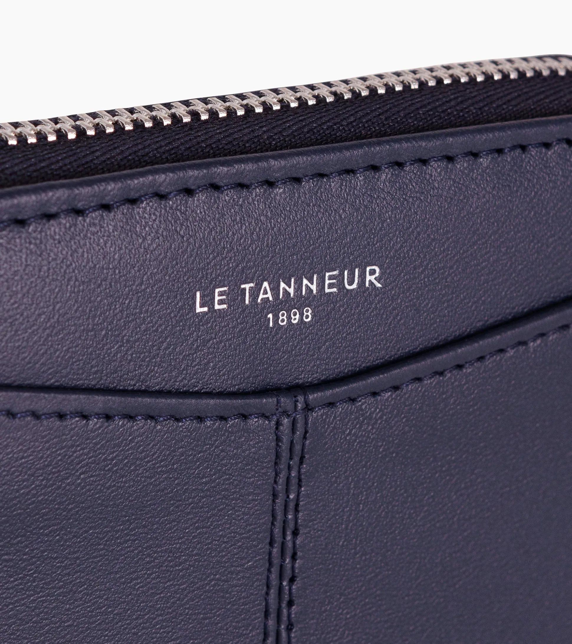 Porte monnaie zippé avec porte cartes amovible Charlotte en cuir lisse - Twilight Blue