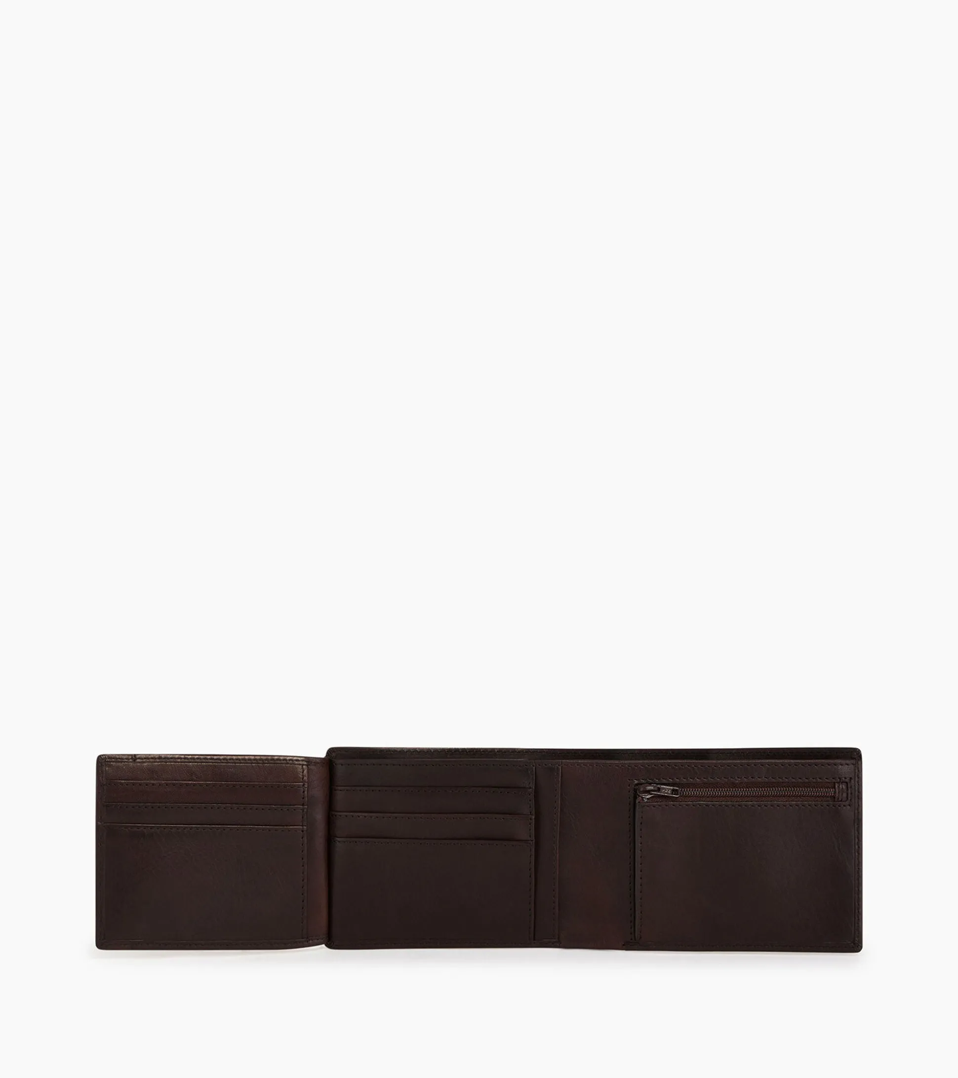 Portefeuille horizontal zippé 2 volets en cuir huilé - Brown