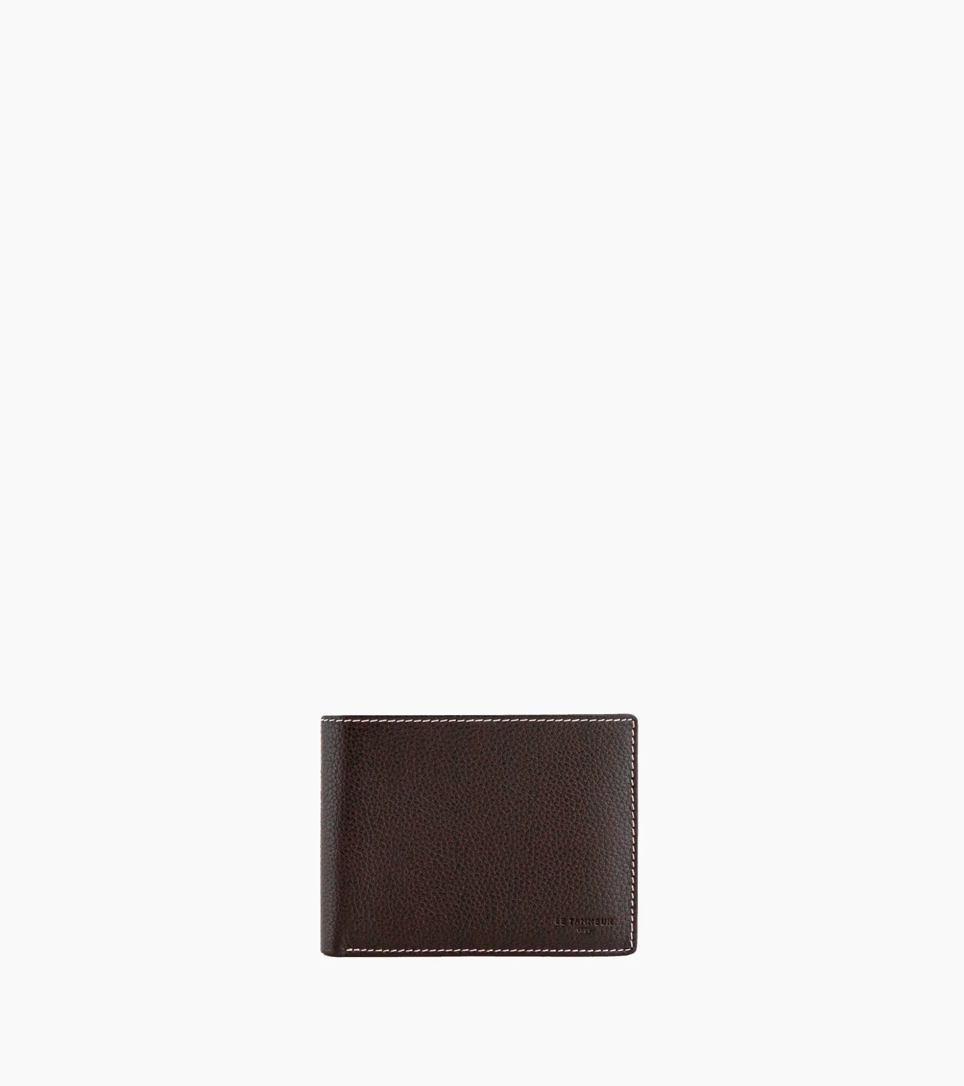 Portefeuille horizontal zippé 2 volets Charles en cuir grainé - Brown Coffee Chalk White