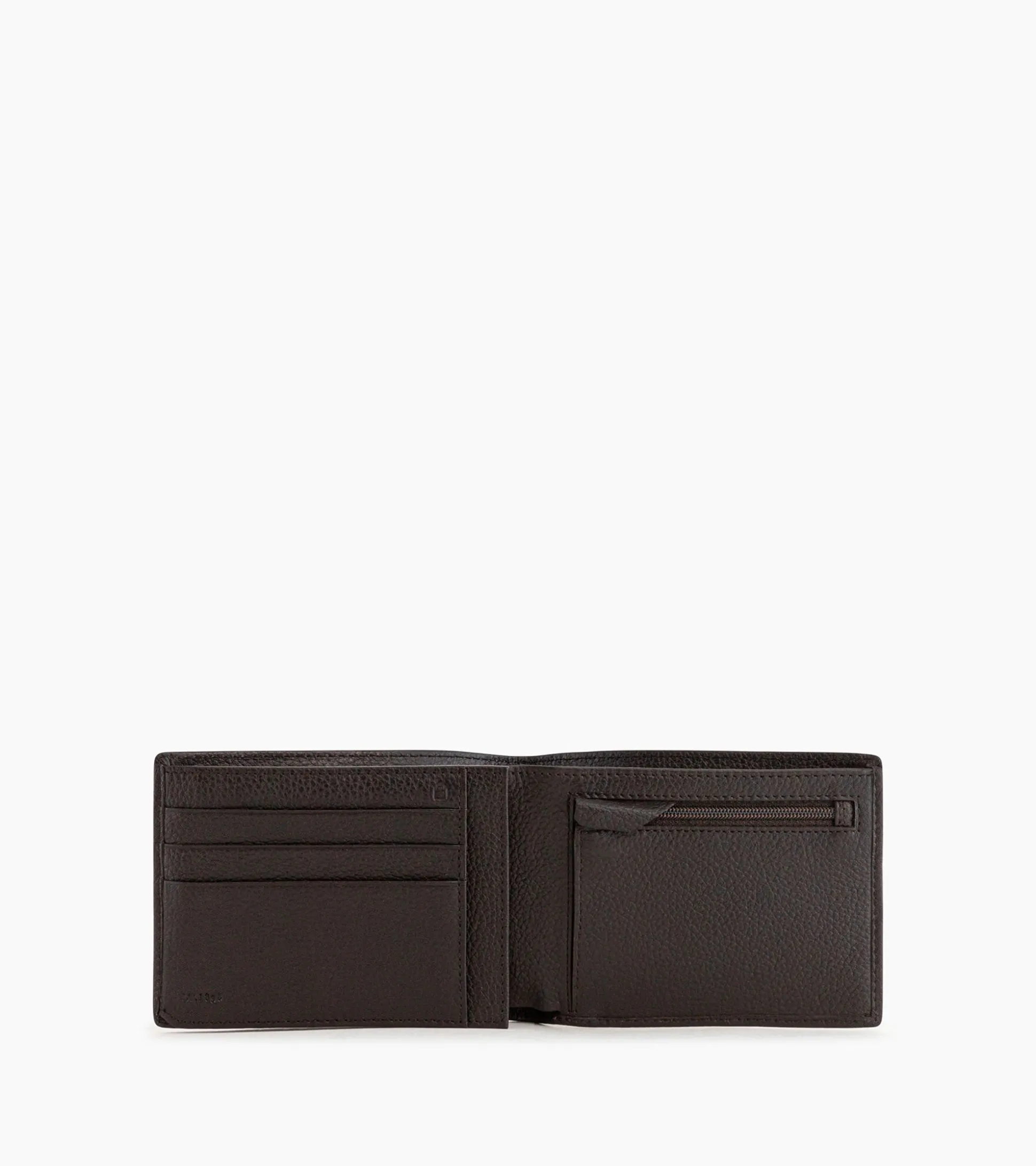 Portefeuille horizontal zippé 2 volets Charles en cuir grainé - Brown Coffee Chalk White
