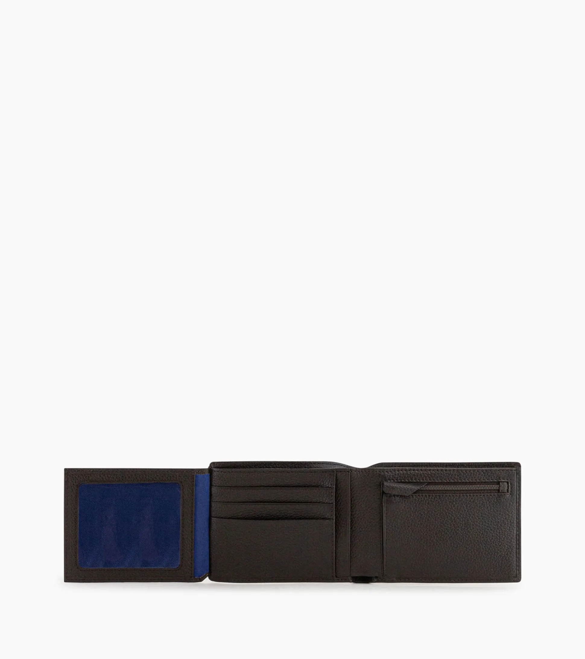 Portefeuille horizontal zippé 2 volets Charles en cuir grainé - Brown Coffee Chalk White