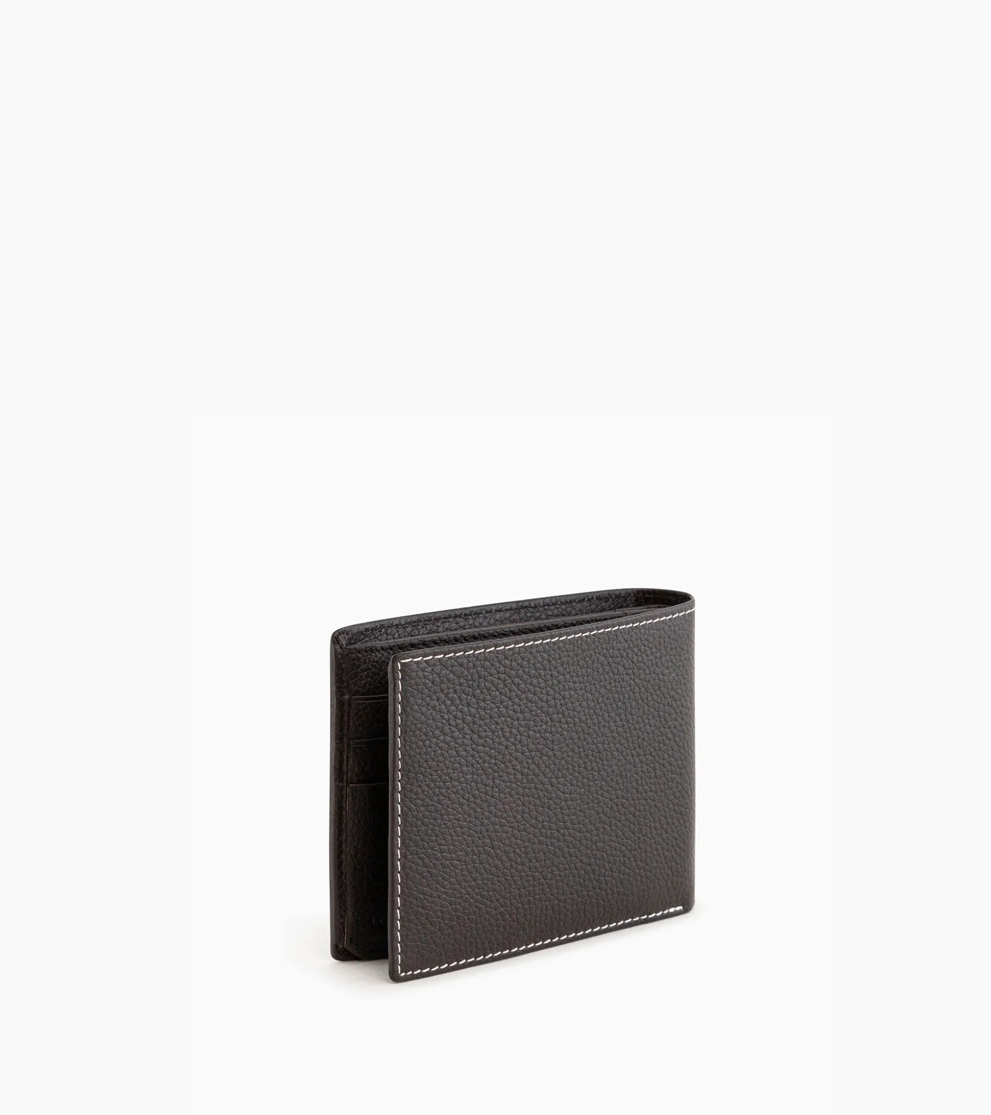 Portefeuille horizontal zippé 2 volets Charles en cuir grainé - Brown Coffee Chalk White