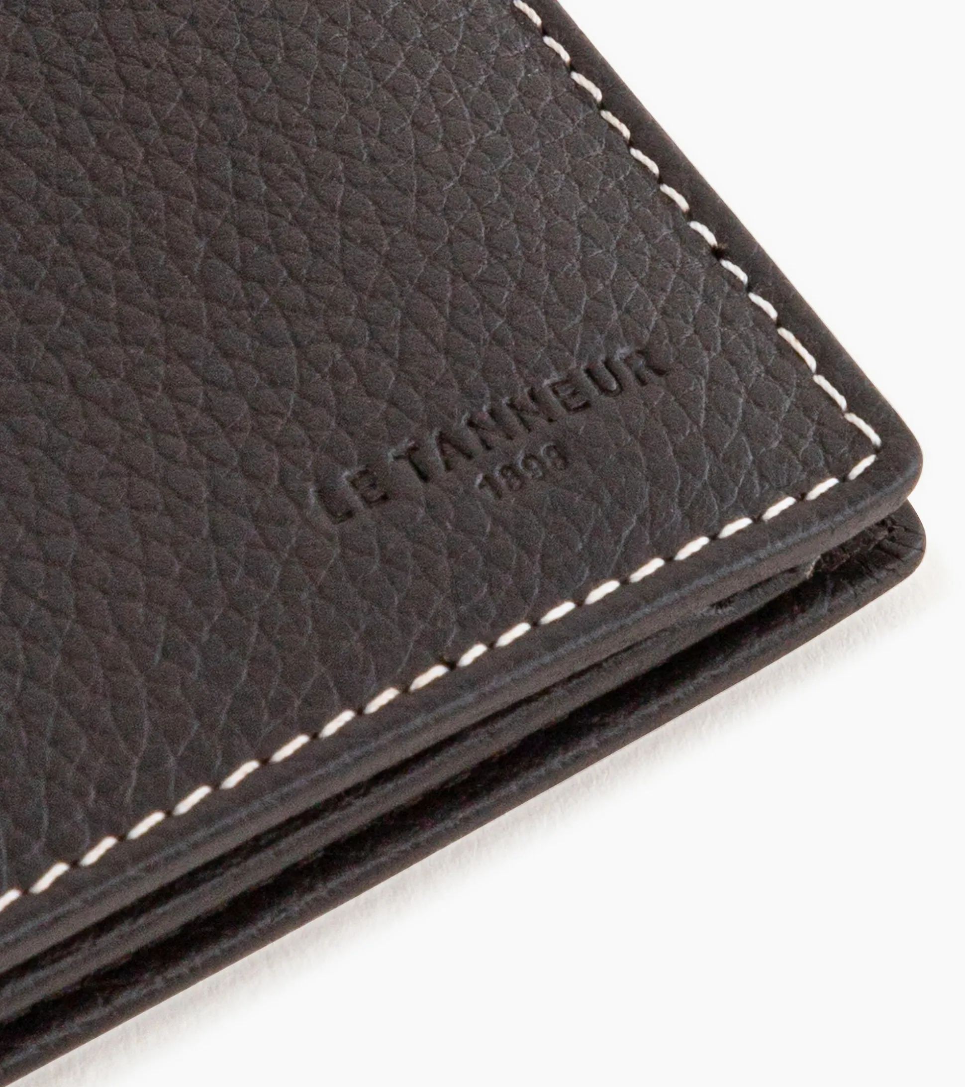 Portefeuille horizontal zippé 2 volets Charles en cuir grainé - Brown Coffee Chalk White