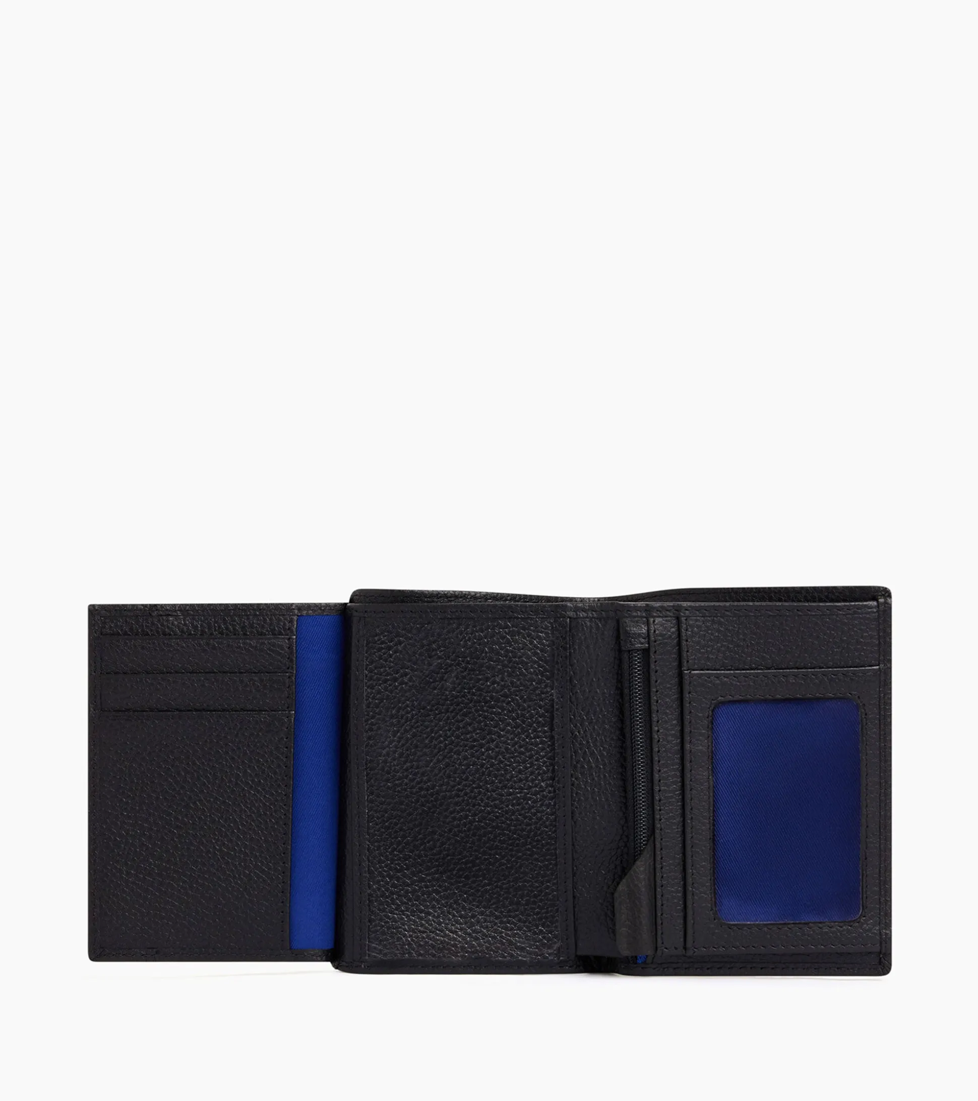 Portefeuille moyen modèle vertical zippé 2 volets Charles en cuir grainé - Black