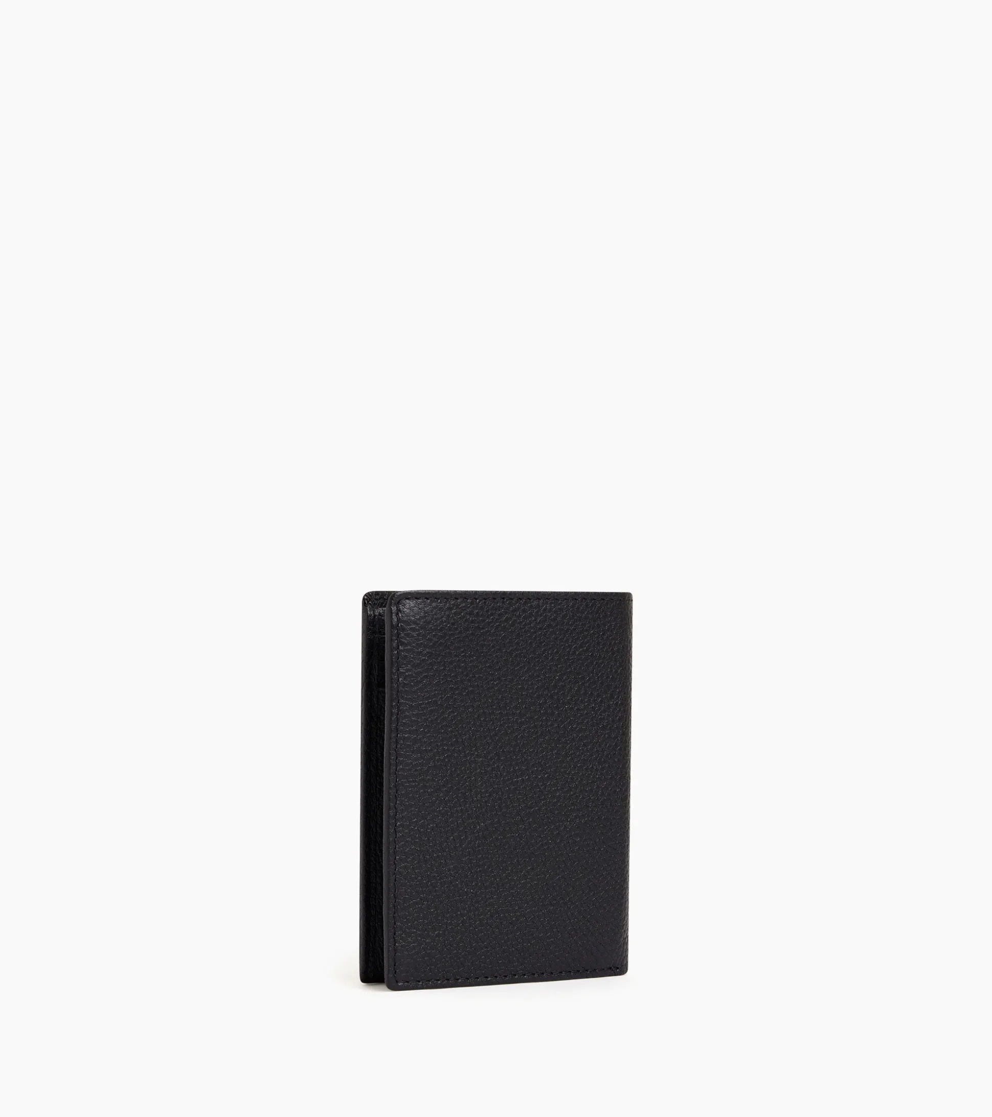 Portefeuille moyen modèle vertical zippé 2 volets Charles en cuir grainé - Black