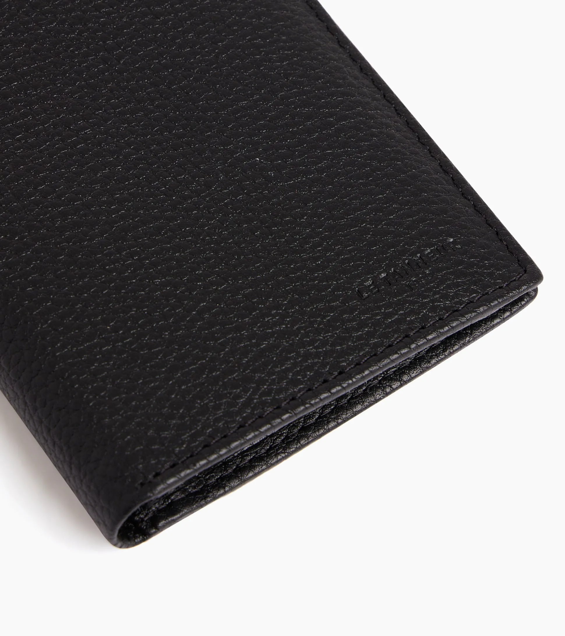 Portefeuille moyen modèle vertical zippé 2 volets Charles en cuir grainé - Black