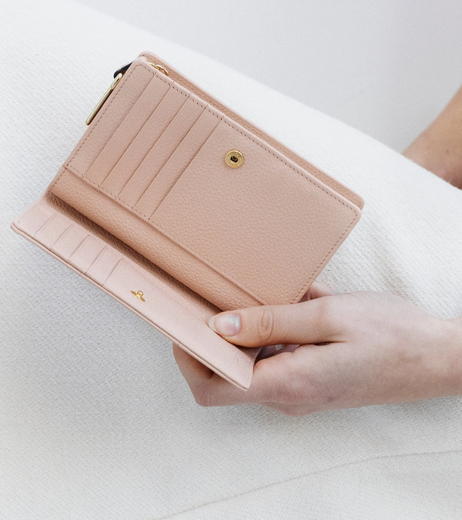 Portefeuille moyen modèle Juliette en cuir grainé - ROSE POUDRE