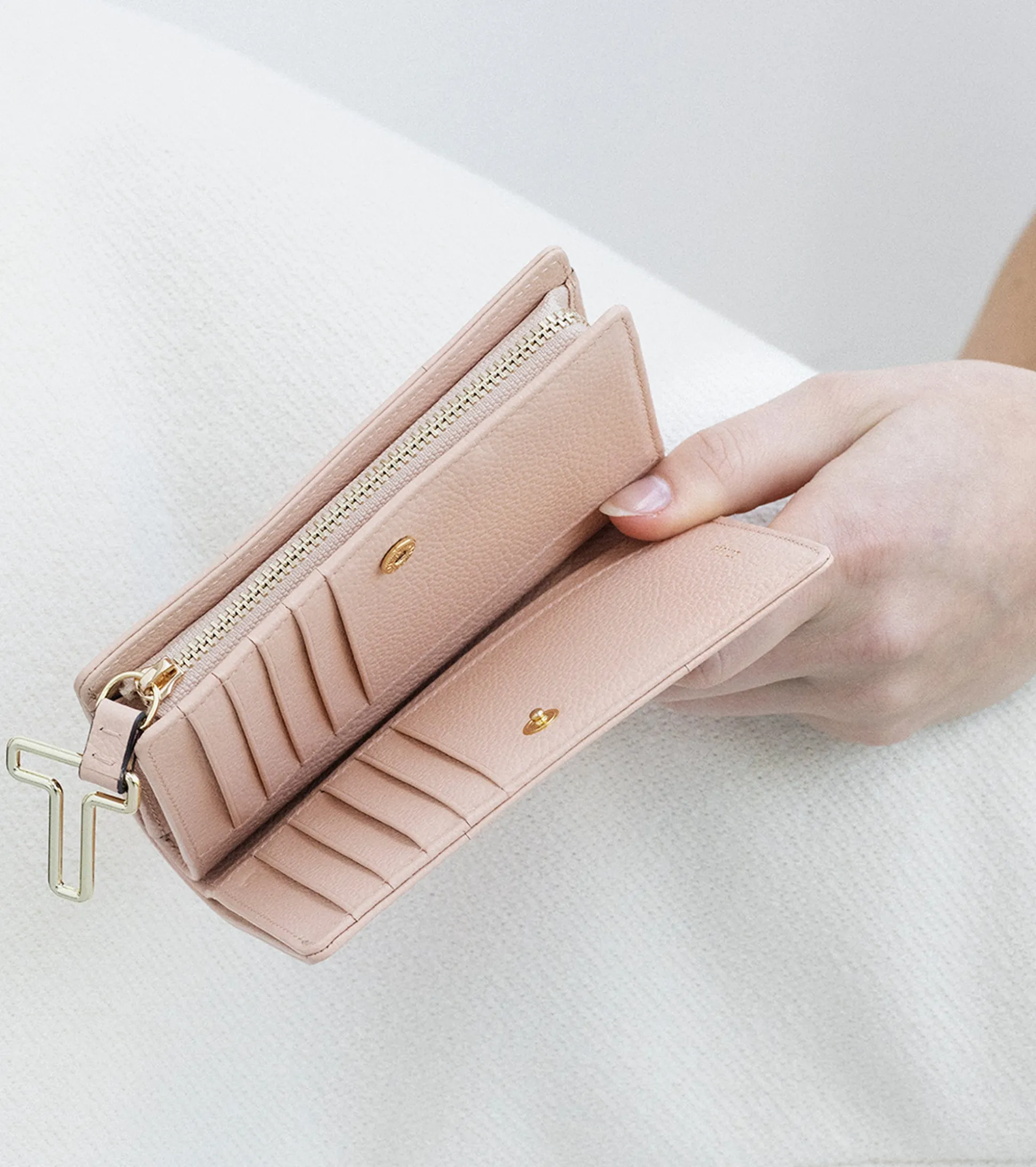 Portefeuille moyen modèle Juliette en cuir grainé - ROSE POUDRE