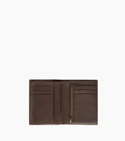Portefeuille vertical moyen modèle zippé 3 volets en cuir huilé - Brown