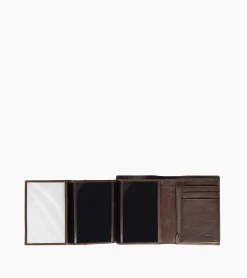 Portefeuille vertical moyen modèle zippé 3 volets en cuir huilé - Brown