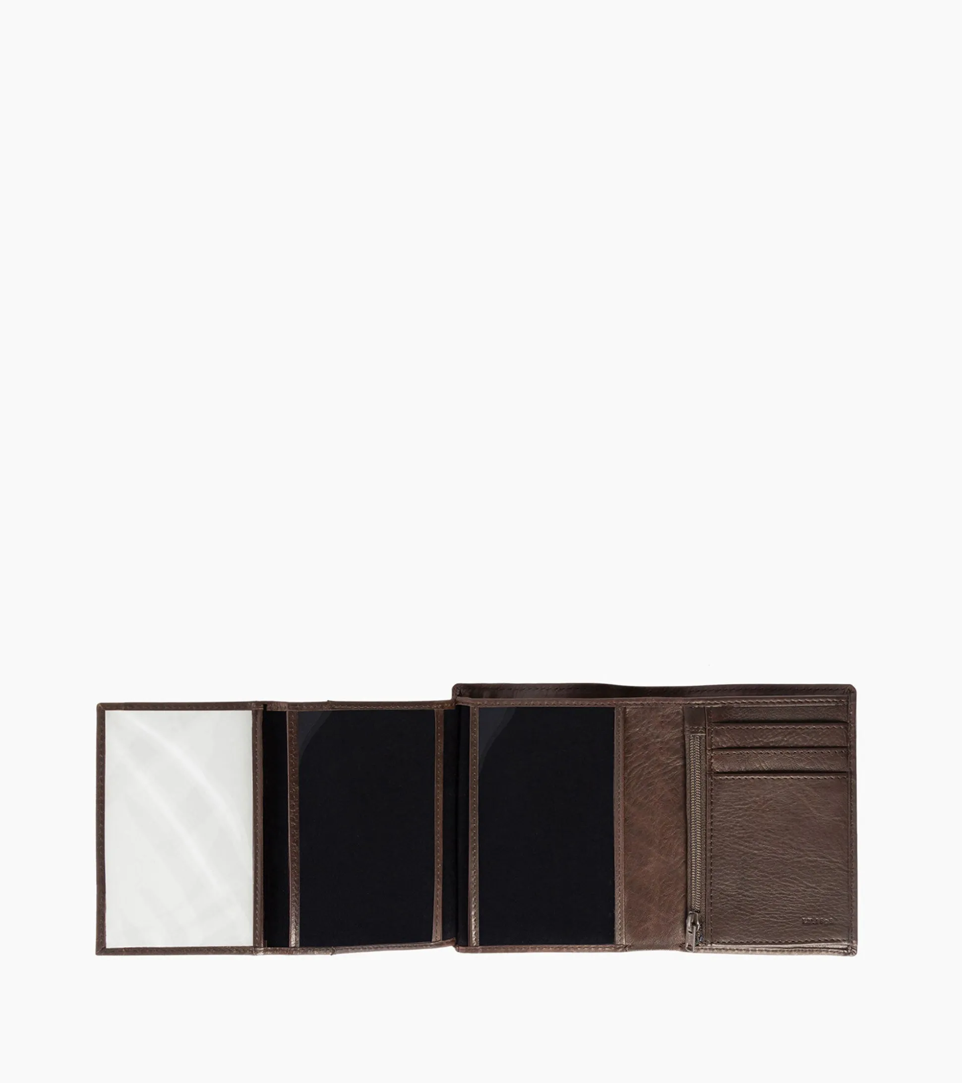 Portefeuille vertical moyen modèle zippé 3 volets en cuir huilé - Brown