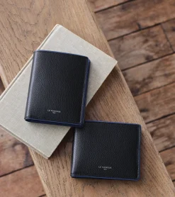 Portefeuille vertical poche monnaie zippée Augustin en cuir grainé - Black Le Bleu