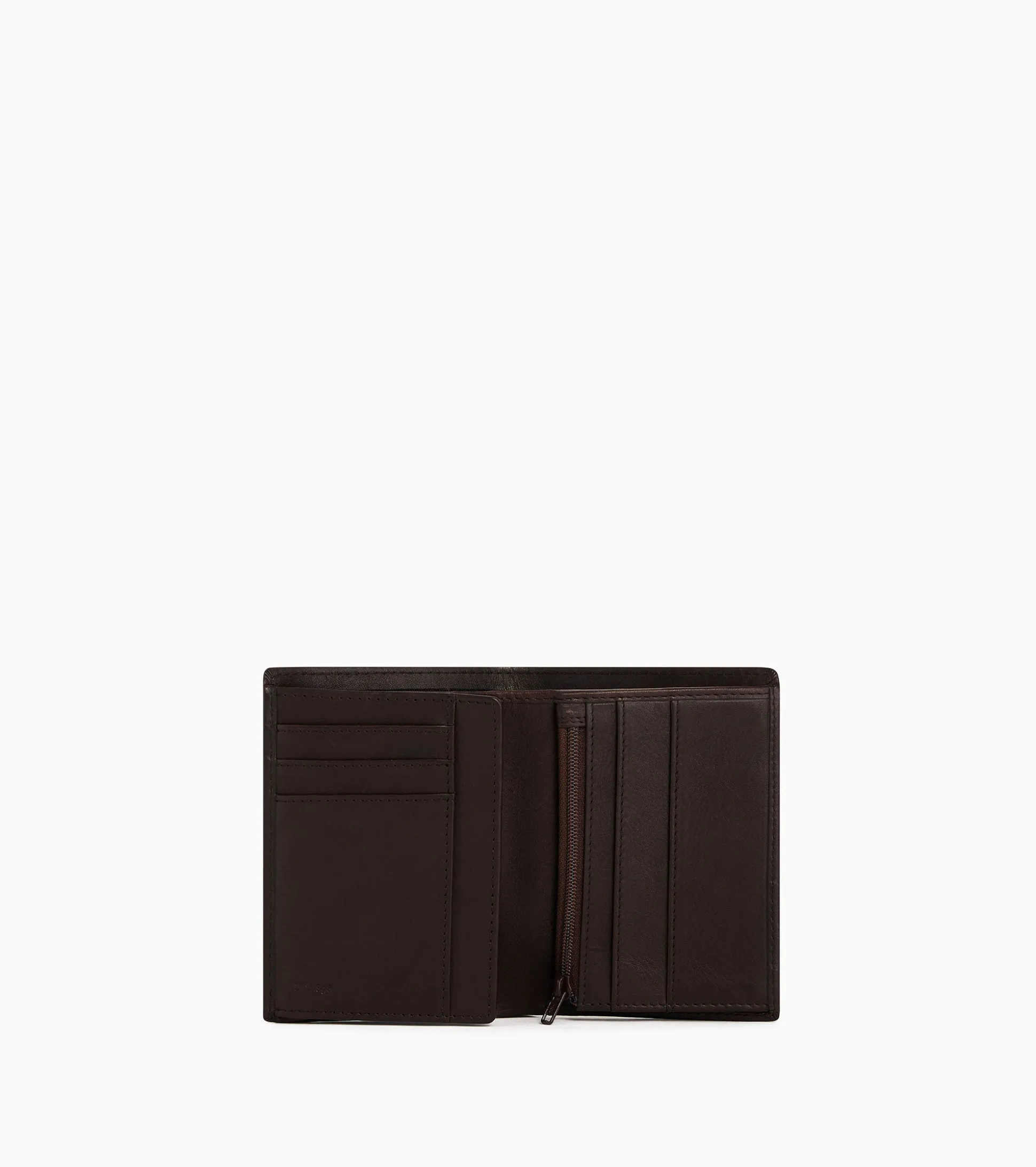 Portefeuille vertical zippé 2 volets Gary en cuir huilé - Brown