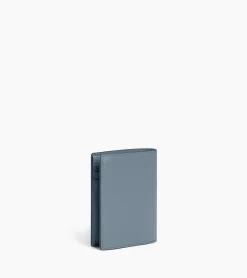 Portefeuille vertical zippé 2 volets Emile en cuir signature T - BLEU ARGILE