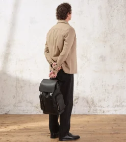 Sac à dos à rabat Maurice en toile enduite - Black