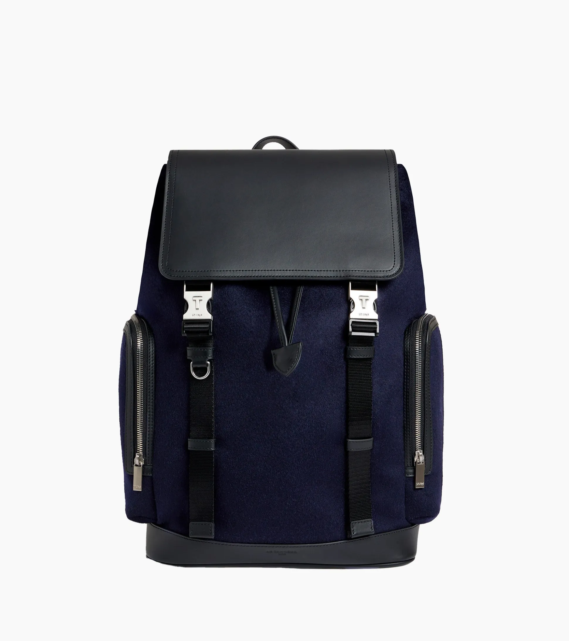 Sac à dos à rabat Maurice en feutre de laine et cuir lisse - CREPUSCULE-NOIR