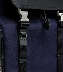 Sac à dos à rabat Maurice en feutre de laine et cuir lisse - CREPUSCULE-NOIR